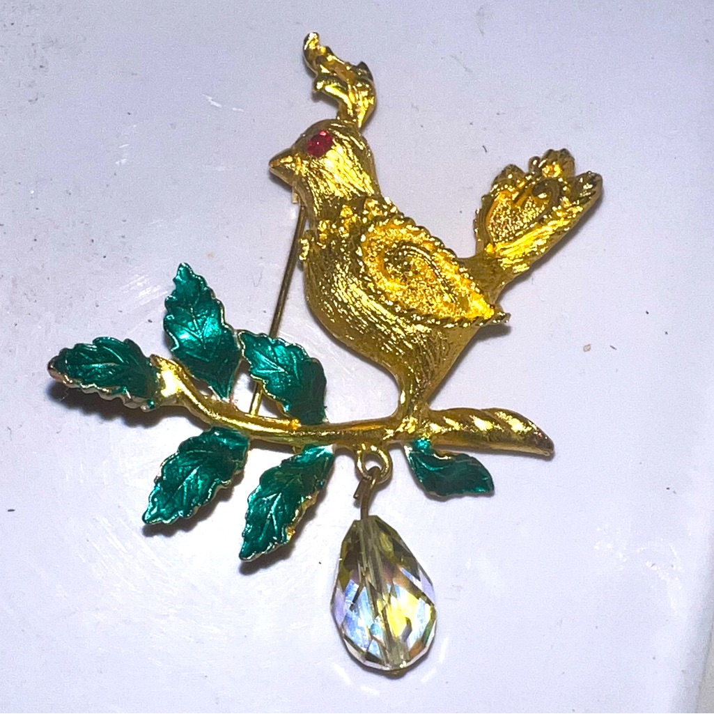 Mylu Partridge Pear Tree Brooch Pin Vintage